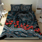 Port Adelaide Power ANZAC Day Bedding Set Indigenous Dot Art with Poppy Flower Tribute