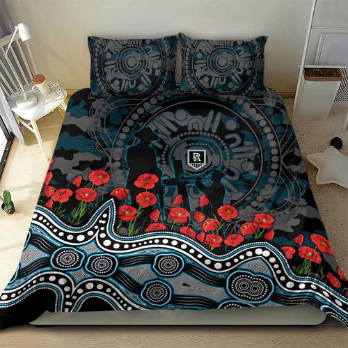 Port Adelaide Power ANZAC Day Bedding Set Indigenous Dot Art with Poppy Flower Tribute
