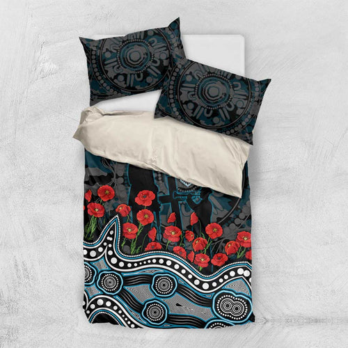 Port Adelaide Power ANZAC Day Bedding Set Indigenous Dot Art with Poppy Flower Tribute