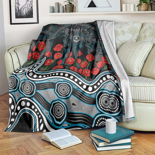 Port Adelaide Power ANZAC Day Blanket Indigenous Dot Art with Poppy Flower Tribute