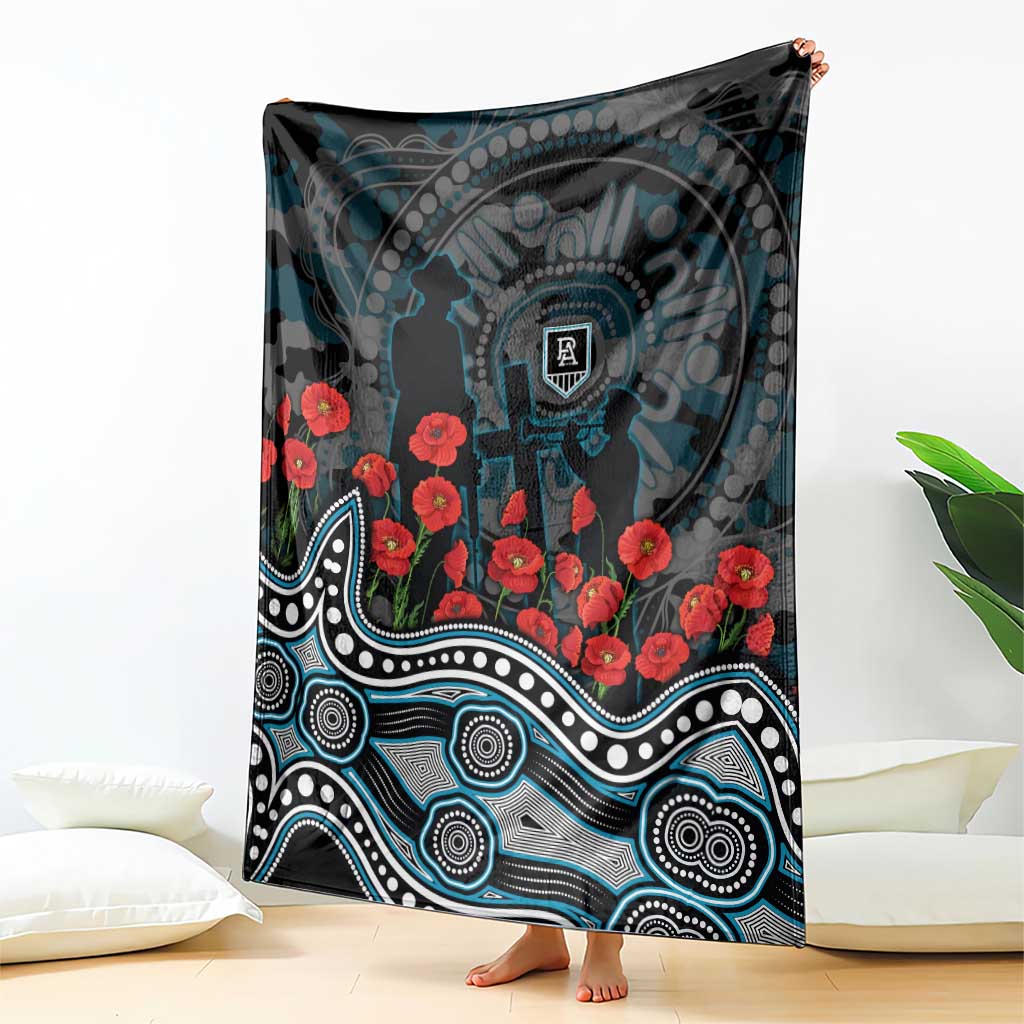 Port Adelaide Power ANZAC Day Blanket Indigenous Dot Art with Poppy Flower Tribute