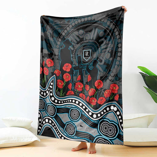 Port Adelaide Power ANZAC Day Blanket Indigenous Dot Art with Poppy Flower Tribute