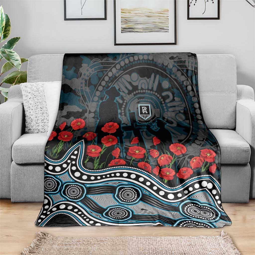 Port Adelaide Power ANZAC Day Blanket Indigenous Dot Art with Poppy Flower Tribute