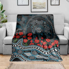 Port Adelaide Power ANZAC Day Blanket Indigenous Dot Art with Poppy Flower Tribute