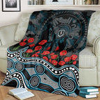 Port Adelaide Power ANZAC Day Blanket Indigenous Dot Art with Poppy Flower Tribute