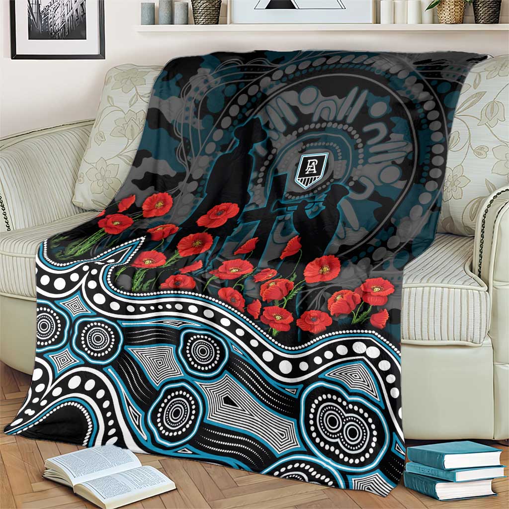 Port Adelaide Power ANZAC Day Blanket Indigenous Dot Art with Poppy Flower Tribute