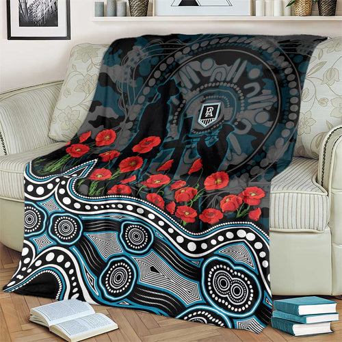 Port Adelaide Power ANZAC Day Blanket Indigenous Dot Art with Poppy Flower Tribute