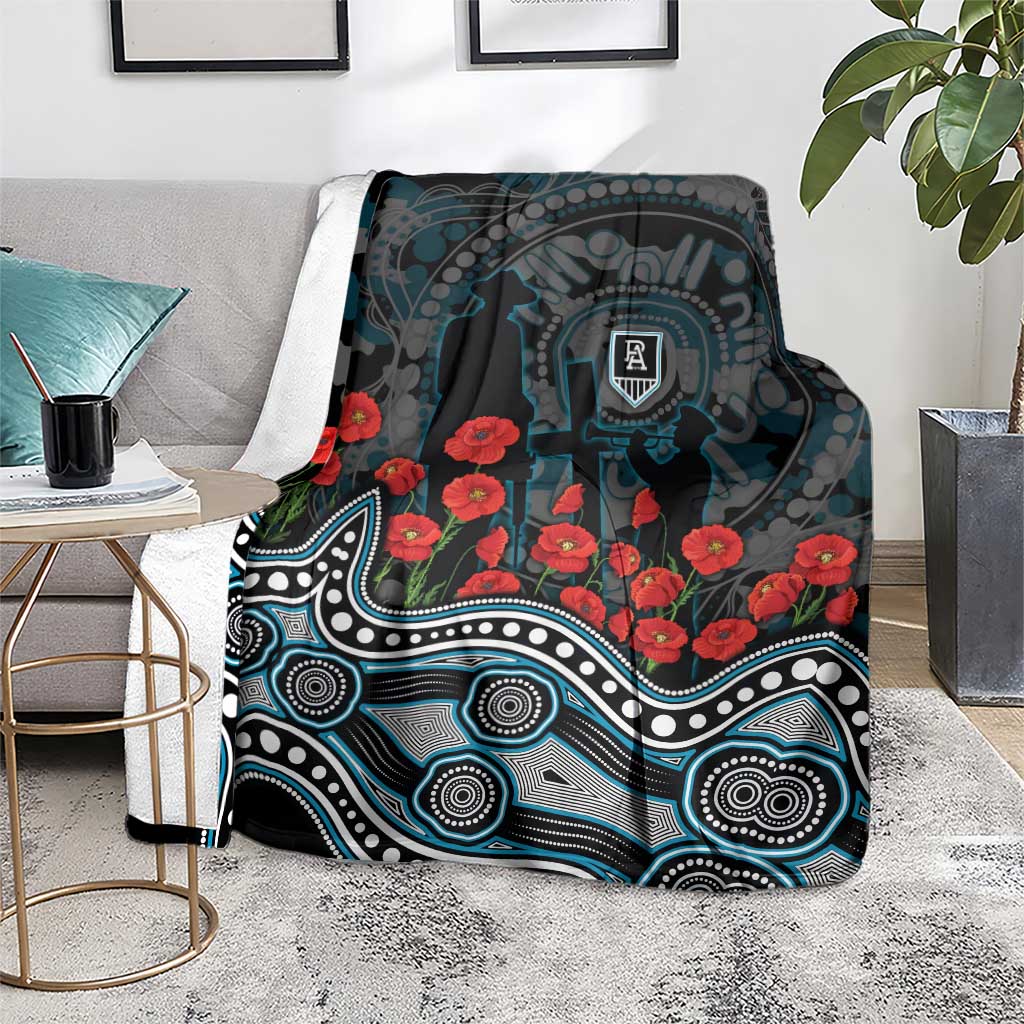 Port Adelaide Power ANZAC Day Blanket Indigenous Dot Art with Poppy Flower Tribute