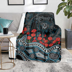 Port Adelaide Power ANZAC Day Blanket Indigenous Dot Art with Poppy Flower Tribute
