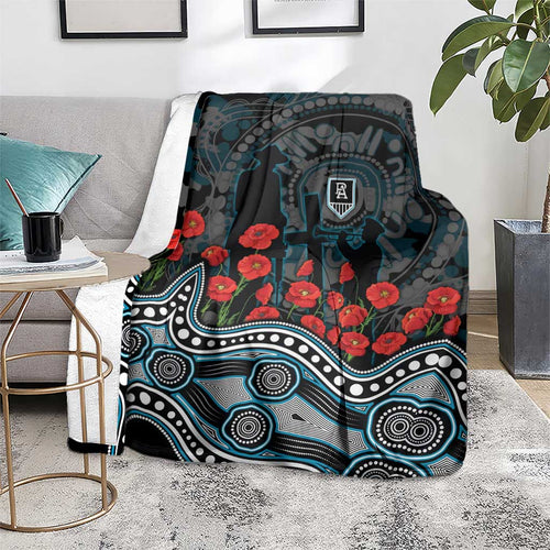 Port Adelaide Power ANZAC Day Blanket Indigenous Dot Art with Poppy Flower Tribute