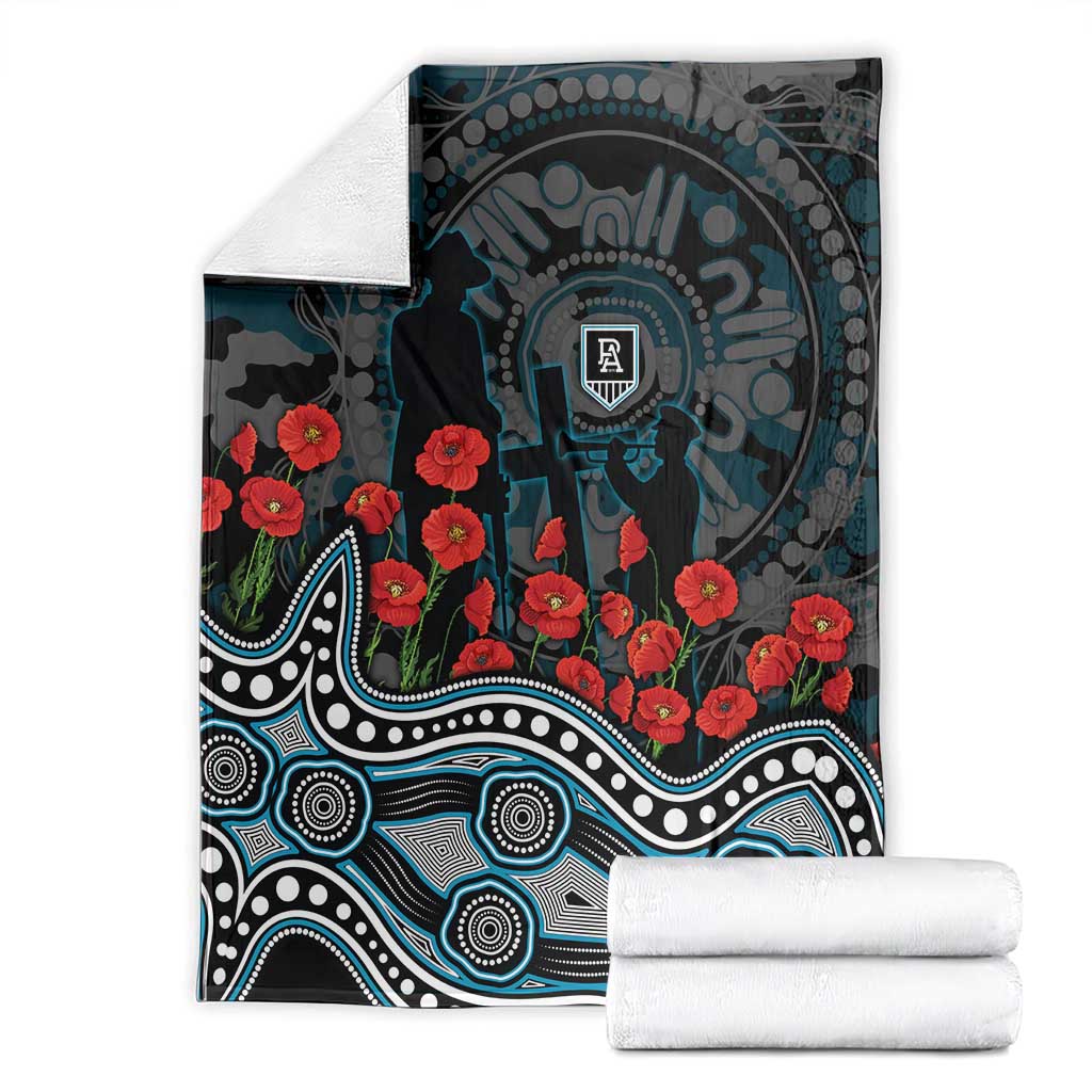 Port Adelaide Power ANZAC Day Blanket Indigenous Dot Art with Poppy Flower Tribute