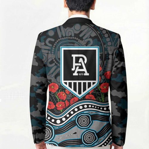 Port Adelaide Power ANZAC Day Blazer Indigenous Dot Art with Poppy Flower Tribute