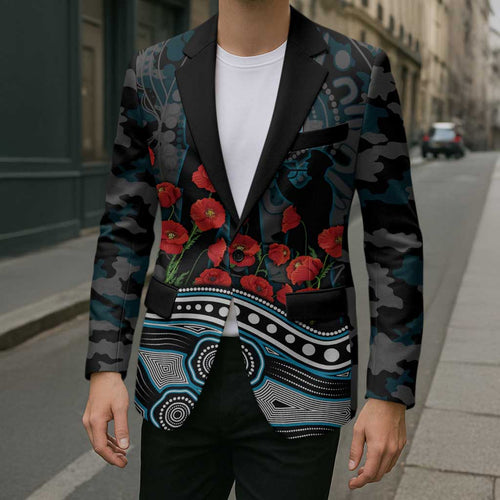 Port Adelaide Power ANZAC Day Blazer Indigenous Dot Art with Poppy Flower Tribute