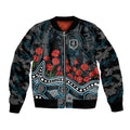 Port Adelaide Power ANZAC Day Bomber Jacket Indigenous Dot Art with Poppy Flower Tribute