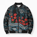 Port Adelaide Power ANZAC Day Bomber Puffer Jacket Indigenous Dot Art with Poppy Flower Tribute