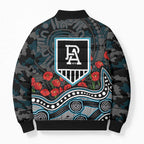 Port Adelaide Power ANZAC Day Bomber Puffer Jacket Indigenous Dot Art with Poppy Flower Tribute