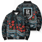 Port Adelaide Power ANZAC Day Bomber Puffer Jacket Indigenous Dot Art with Poppy Flower Tribute