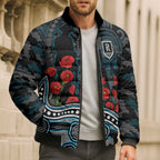 Port Adelaide Power ANZAC Day Bomber Puffer Jacket Indigenous Dot Art with Poppy Flower Tribute