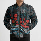 Port Adelaide Power ANZAC Day Bomber Puffer Jacket Indigenous Dot Art with Poppy Flower Tribute