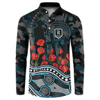 Port Adelaide Power ANZAC Day Button Sweatshirt Indigenous Dot Art with Poppy Flower Tribute