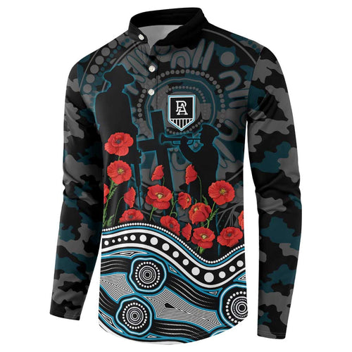 Port Adelaide Power ANZAC Day Button Sweatshirt Indigenous Dot Art with Poppy Flower Tribute