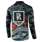 Port Adelaide Power ANZAC Day Button Sweatshirt Indigenous Dot Art with Poppy Flower Tribute