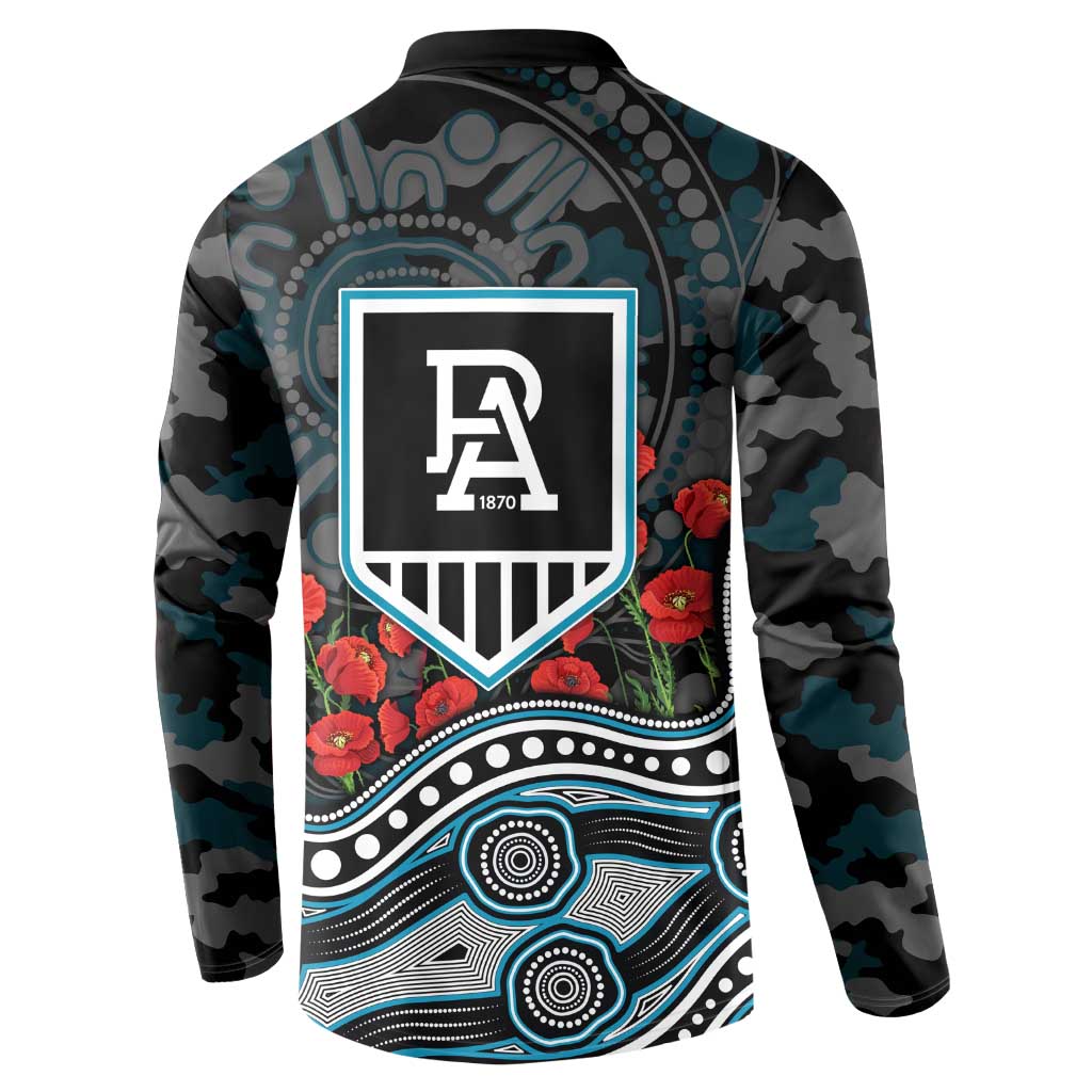 Port Adelaide Power ANZAC Day Button Sweatshirt Indigenous Dot Art with Poppy Flower Tribute