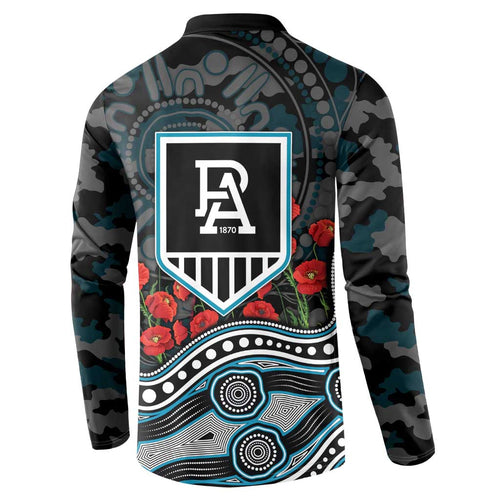 Port Adelaide Power ANZAC Day Button Sweatshirt Indigenous Dot Art with Poppy Flower Tribute