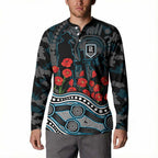 Port Adelaide Power ANZAC Day Button Sweatshirt Indigenous Dot Art with Poppy Flower Tribute