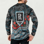 Port Adelaide Power ANZAC Day Button Sweatshirt Indigenous Dot Art with Poppy Flower Tribute