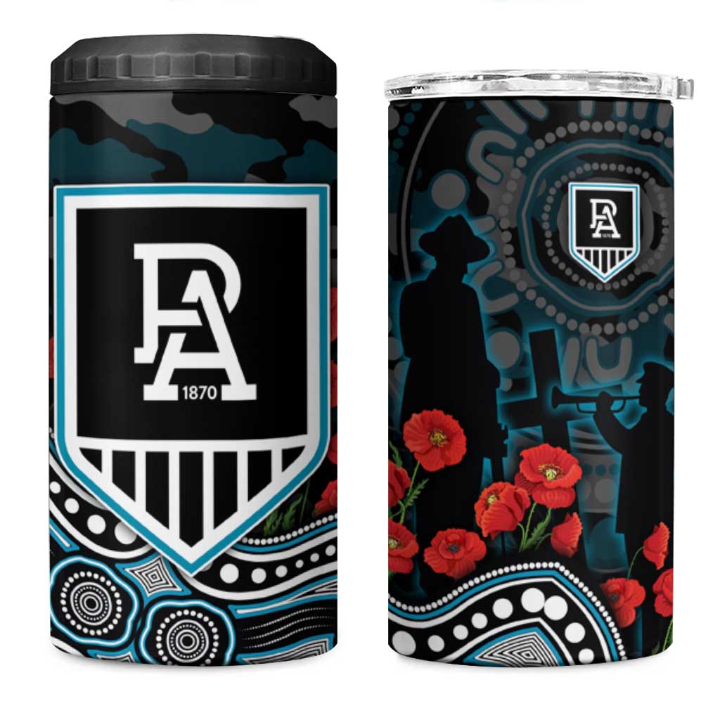 Port Adelaide Power ANZAC Day 4 in 1 Can Cooler Tumbler Indigenous Dot Art with Poppy Flower Tribute