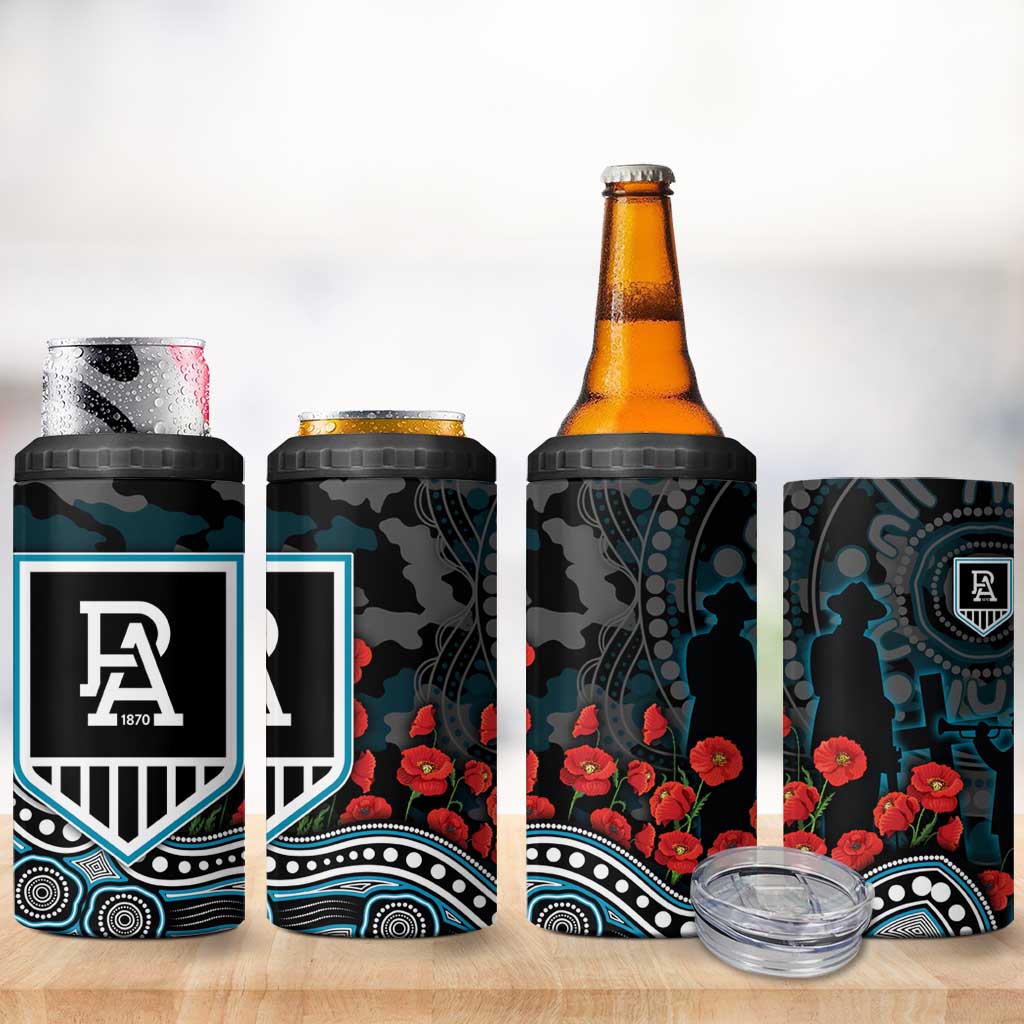 Port Adelaide Power ANZAC Day 4 in 1 Can Cooler Tumbler Indigenous Dot Art with Poppy Flower Tribute