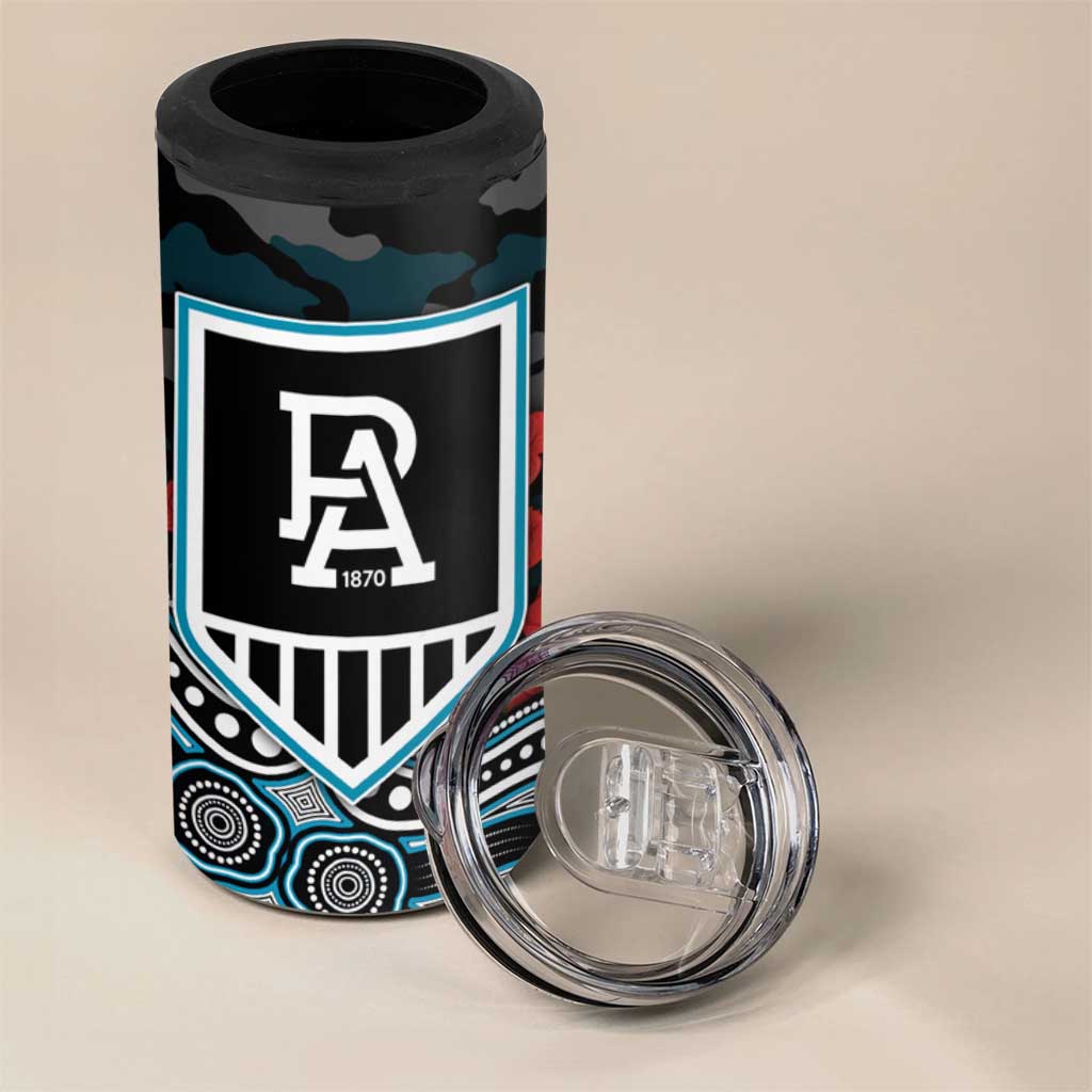Port Adelaide Power ANZAC Day 4 in 1 Can Cooler Tumbler Indigenous Dot Art with Poppy Flower Tribute