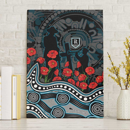 Port Adelaide Power ANZAC Day Canvas Wall Art Indigenous Dot Art with Poppy Flower Tribute