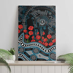 Port Adelaide Power ANZAC Day Canvas Wall Art Indigenous Dot Art with Poppy Flower Tribute