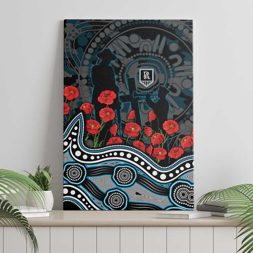 Port Adelaide Power ANZAC Day Canvas Wall Art Indigenous Dot Art with Poppy Flower Tribute