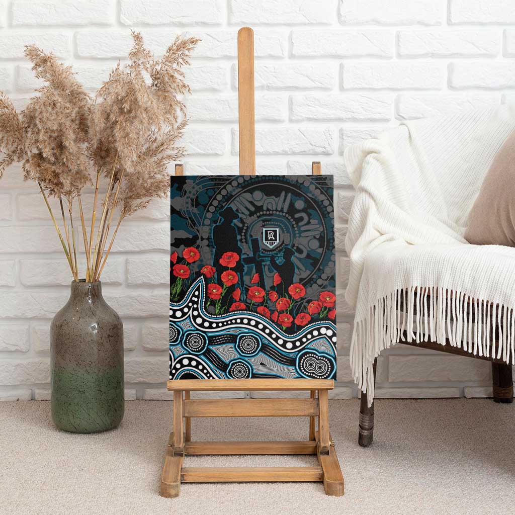 Port Adelaide Power ANZAC Day Canvas Wall Art Indigenous Dot Art with Poppy Flower Tribute