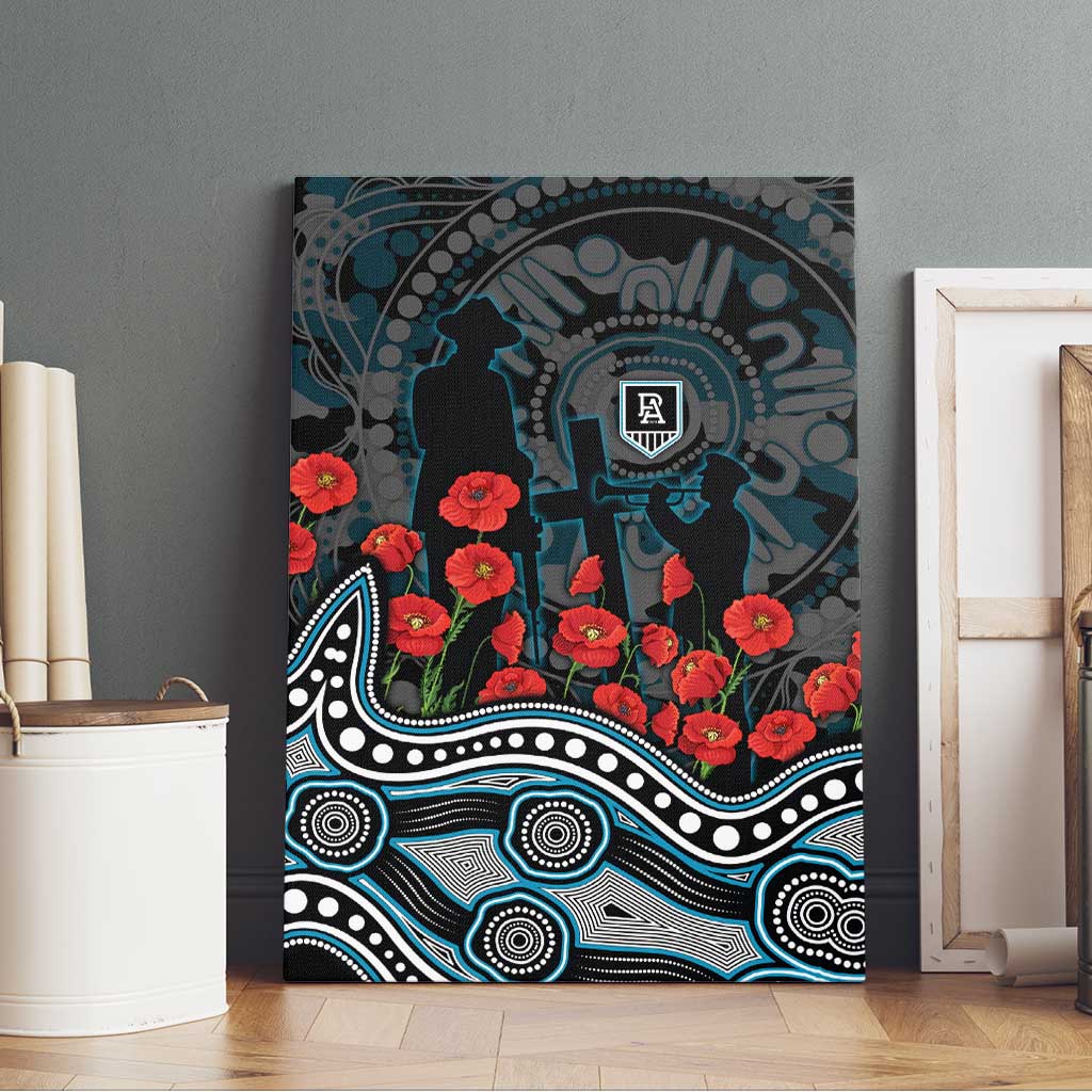 Port Adelaide Power ANZAC Day Canvas Wall Art Indigenous Dot Art with Poppy Flower Tribute