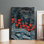 Port Adelaide Power ANZAC Day Canvas Wall Art Indigenous Dot Art with Poppy Flower Tribute