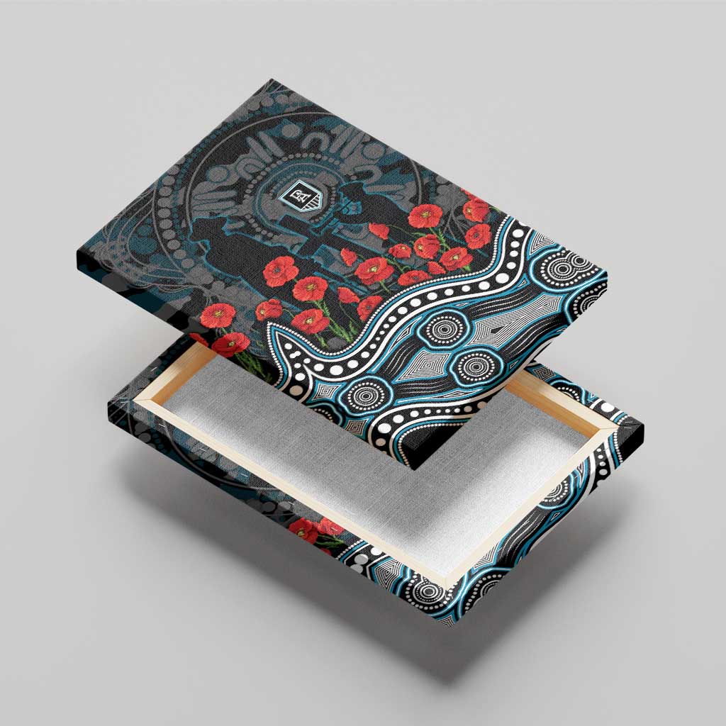 Port Adelaide Power ANZAC Day Canvas Wall Art Indigenous Dot Art with Poppy Flower Tribute