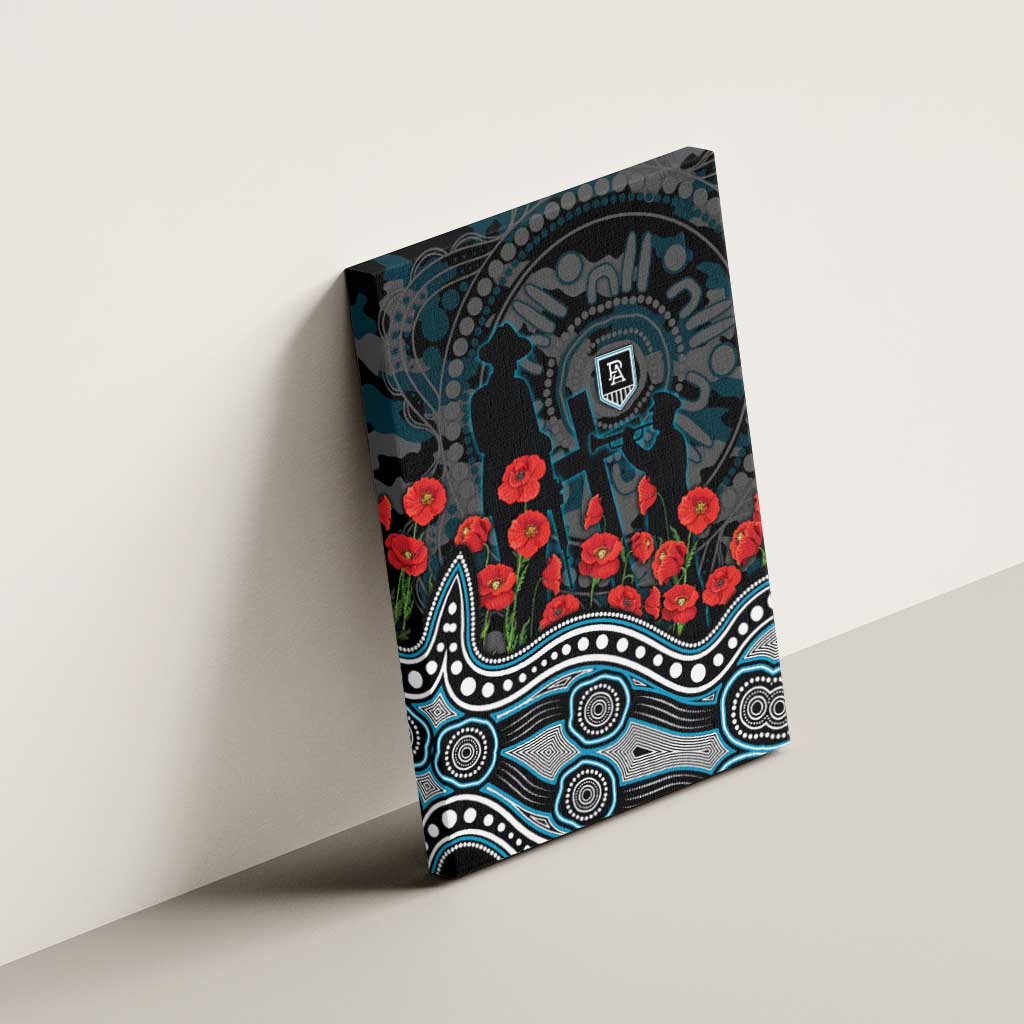 Port Adelaide Power ANZAC Day Canvas Wall Art Indigenous Dot Art with Poppy Flower Tribute