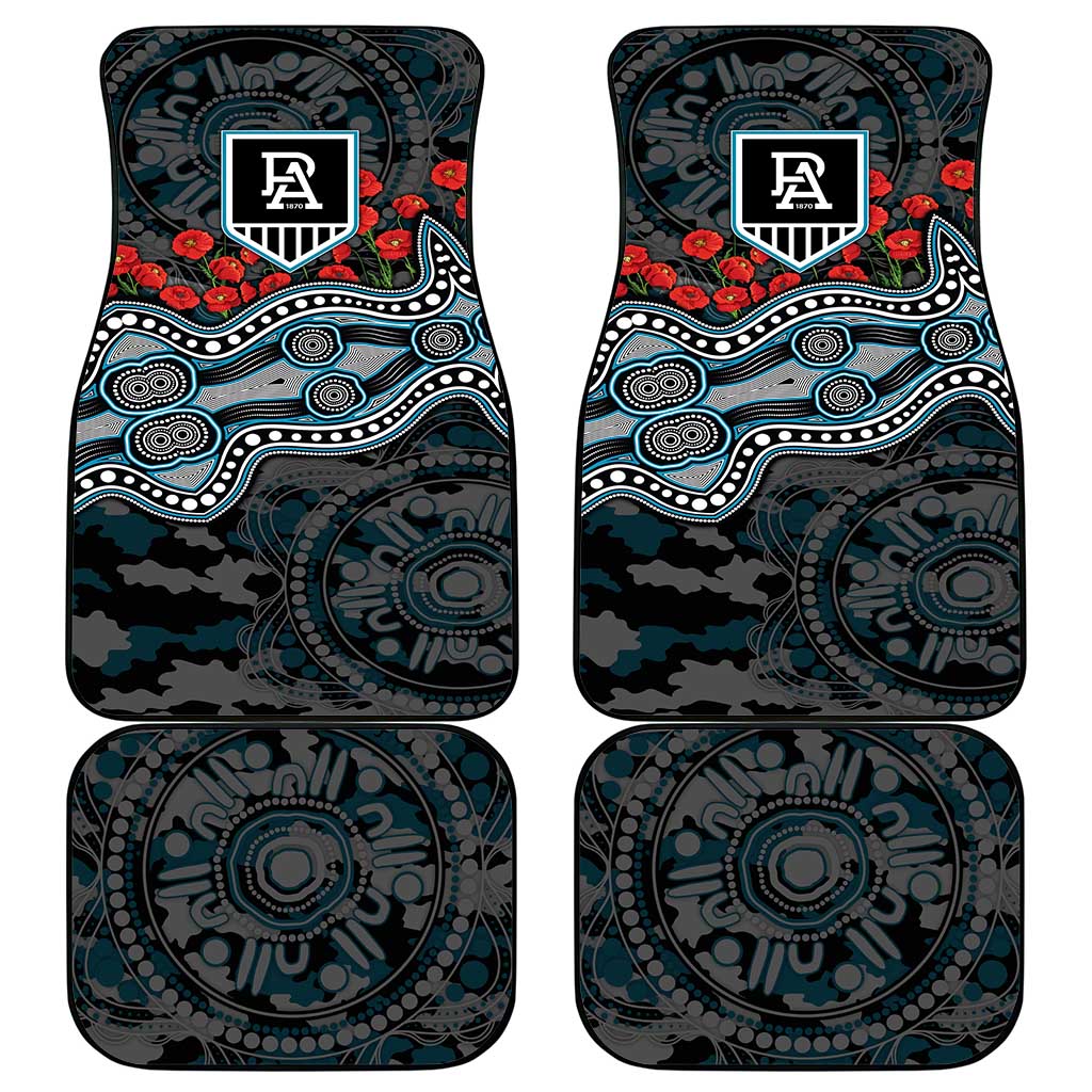 Port Adelaide Power ANZAC Day Car Mats Indigenous Dot Art with Poppy Flower Tribute