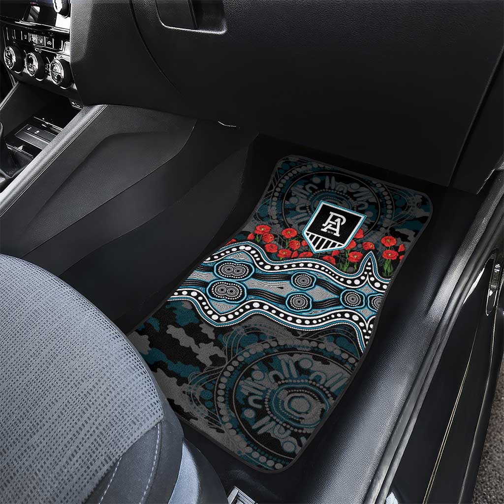 Port Adelaide Power ANZAC Day Car Mats Indigenous Dot Art with Poppy Flower Tribute