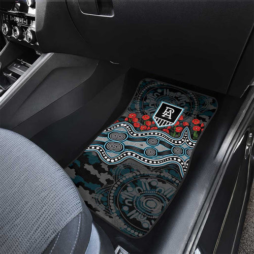 Port Adelaide Power ANZAC Day Car Mats Indigenous Dot Art with Poppy Flower Tribute