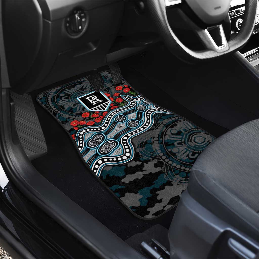 Port Adelaide Power ANZAC Day Car Mats Indigenous Dot Art with Poppy Flower Tribute