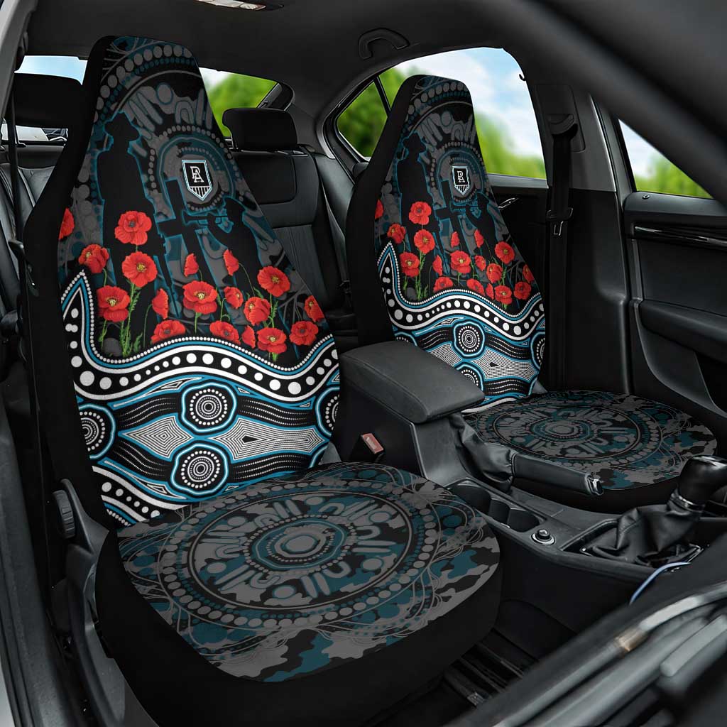 Port Adelaide Power ANZAC Day Car Seat Cover Indigenous Dot Art with Poppy Flower Tribute