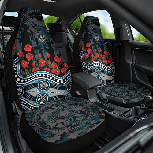 Port Adelaide Power ANZAC Day Car Seat Cover Indigenous Dot Art with Poppy Flower Tribute
