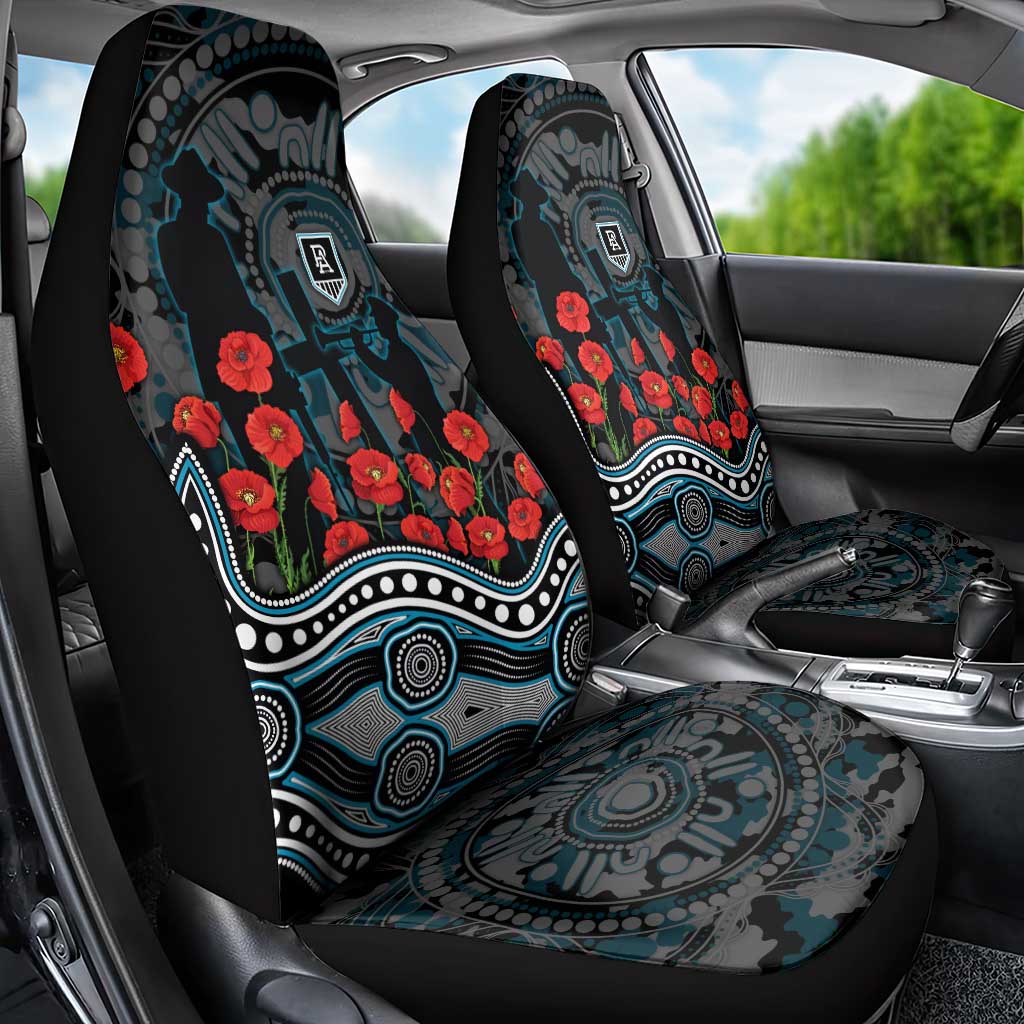 Port Adelaide Power ANZAC Day Car Seat Cover Indigenous Dot Art with Poppy Flower Tribute