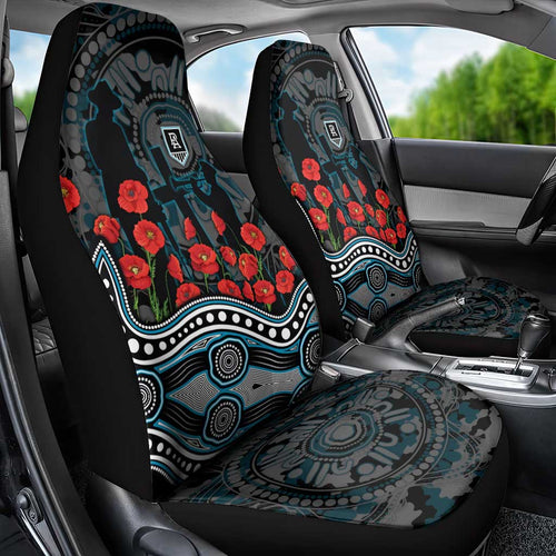 Port Adelaide Power ANZAC Day Car Seat Cover Indigenous Dot Art with Poppy Flower Tribute