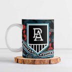 Port Adelaide Power ANZAC Day Ceramic Mug Indigenous Dot Art with Poppy Flower Tribute